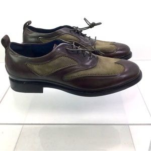 Cole Haan Dark Brown Taupe Leather Suede Wingtip Oxford Dress Shoe 10M